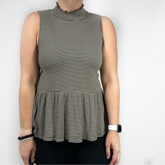 T.La Tops - Anthropologie T.La Striped Peplum Tank Top Small